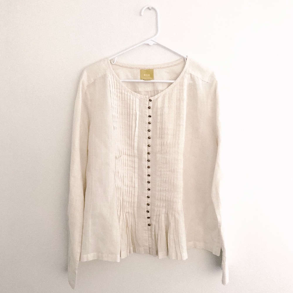 Anthropologie Maeve Button-Up Pleated Tunic Top